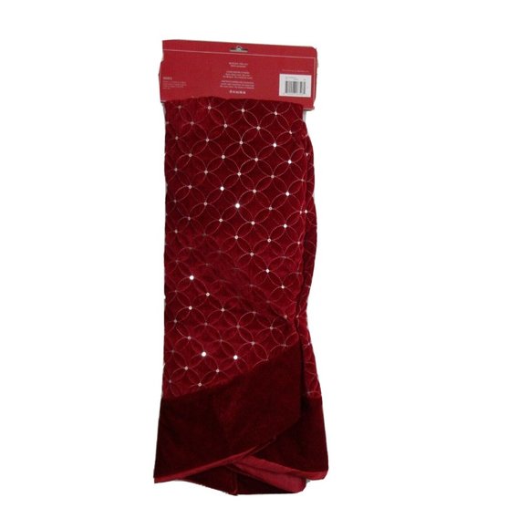 Trim A Home 48" Lightweight Red Tree Skirt Quilted with Sequins & Red Border - Picture 4 of 7